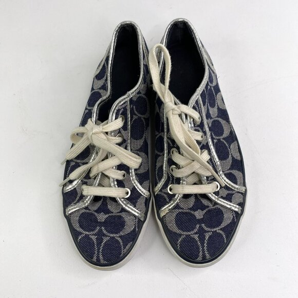 Coach Shoes Womens Size 7 Dee Optic Signature C Monogram Canvas Sneakers Lace Up - Picture 4 of 12